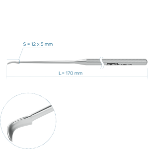 Скальпель радиусный изогнутый влево риноскопический (длина лезвия 12 мм)