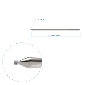 Aлмазный крупнозернистый круглый бор, Ø1, длина 95 мм