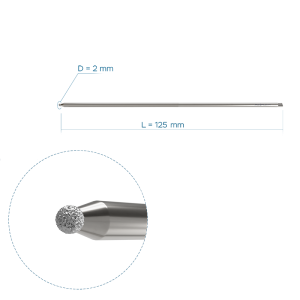 Aлмазный крупнозернистый круглый бор, Ø2, длина 125 мм