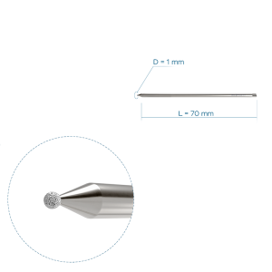 Aлмазный крупнозернистый круглый бор, Ø1, длина 70 мм