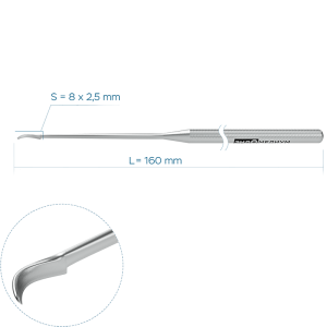 Скальпель радиусный изогнутый влево риноскопический (длина лезвия 8 мм)